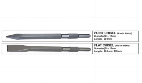 KSK 17 x 280mm / 17 x 400mm Hex Point Chisel & Flat Chisel (For Demolition Hammer)